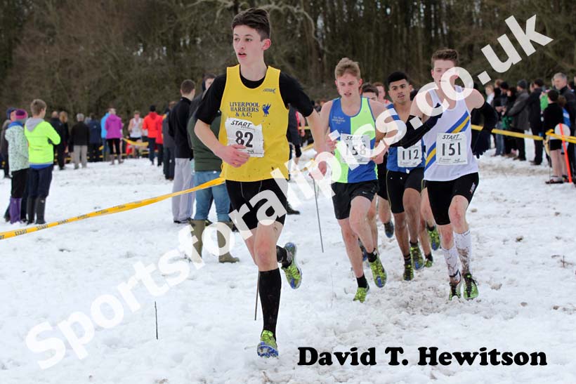 Daniel Jarvis (Liverpool Harriers) leads the during the under-17 mens Northern Cross Country Championships.